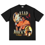 Asap Rocky T Shirts ASAP A $AP ROCKYT-Shirt Men's Loose Small Neckline Short Sleeve