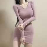 Women Dresses V-neck Dress Long Sleeve Hip Skirt Sexy Skirt