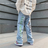 Men Jeans Embroidered Jeans Straight Oldschool Trousers