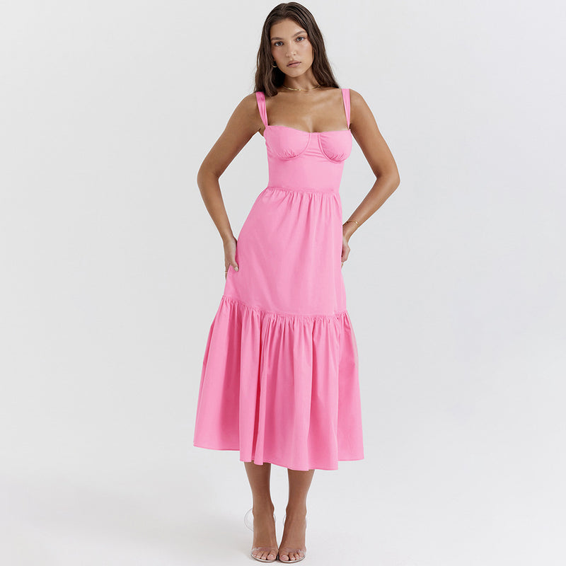 Women Dresses Summer Floral Slip Dress Slim Fit Backless Long Dress (Lbk0409)