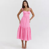 Women Dresses Summer Floral Slip Dress Slim Fit Backless Long Dress (Lbk0409)