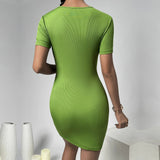 Women Dress Spring and Summer Sexy Hollow Sheath Knitted I Short Sleeve Dress