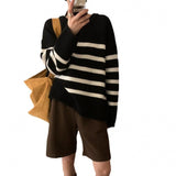 Women Knitwear Autumn and Winter Striped round Neck Sweater Loose Sweater