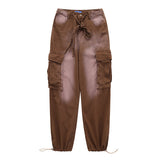 Women Sweatpants Multi-Pocket Workwear Straight Jeans