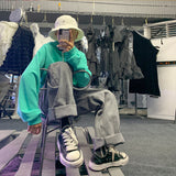 Men Jeans Loose Straight Wide-Leg Pants Spring and Autumn Hip Hop Retro Washed Trousers