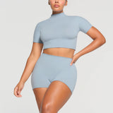 Women T-shirt Sexy Slim Fit Turtleneck T-shirt Short Top