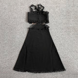 Women Evening Dress V Lace Bow Bandage One-Piece Dress