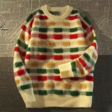 Women Knitwear Autumn Winter Retro Color Plaid Striped Sweater