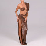 Women Dresses Sexy See-through Sheath Sequins Dress Dress Dress Long Skirt (Zns0409)