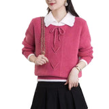 Women Knitwear Spring and Autumn Lapel Knitwear Loose Sweater