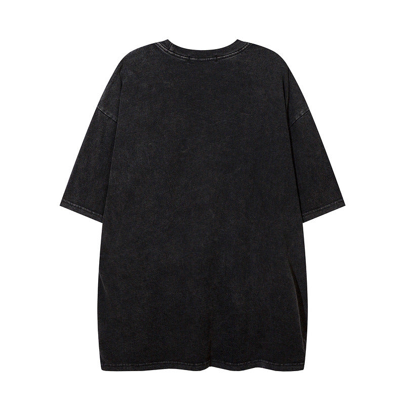Men T Shirt Hip Hop Letter Graffiti Washed and Worn Short Sleeve T-shirt Men and Women Oversize