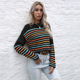 Women Knitted Sweater for Autumn Pullover Stripe Long Sleeve round Neck Base