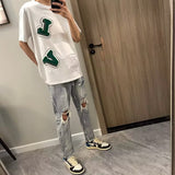 Men Jeans Ripped Jeans Men's Summer Vintage Distressed Zipper Trousers