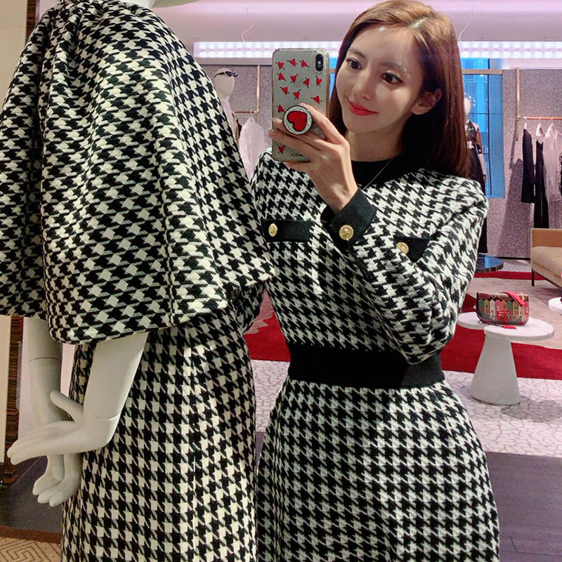 Women Maxi Dress Fall/Winter Houndstooth Dress