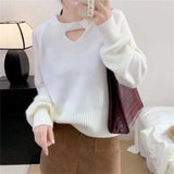 Women Knitwear Autumn Winter Retro Hollow round Neck Sweater Loose Sweater