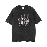 Anime Print Retro Washed Short Sleeved Loose