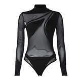 Women Jumpsuit Winter Sexy Mesh See-through Slim-Fit Long-Sleeved Jumpsuit (Hawthaw0412)