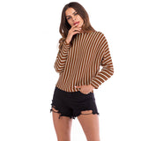 Women Knitted Sweater Casual Top Autumn Crew Neck Long Sleeve Color Matching Sweater