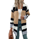 Women Knitted Sweater Autumn and Winter Women's Contrast Color Cardigan Sweater Women