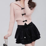 Women Knitted Pullover Bow Long-Sleeved Sweater Spring and Autumn Women's Short Top