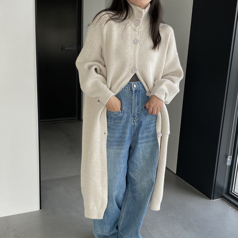 Women Cardigan Sweater Autumn Turtleneck Sweater Long Cardigan Coat Loose Button Woolen Skirt A2215