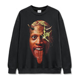 Dennis Rodman Graphic Tee Printed Short Sleeve T-Shirt Cotton Washed Loose Crew Neck Hooded Sweater