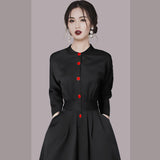 Women Maxi Dress Shirt A- line Dress Autumn