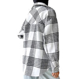 Women Trench Coat Winter Plaid Long Sleeve Shirt Loose Casual Shirt Coat