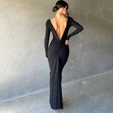 Women Dresses Summer Sexy V-neck Slim-Fit Long Sleeve Dress