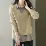 Women Knitted Pullover Spring and Autumn Loose Long-Sleeved Sweater Top