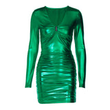 Women Dresse Sexy V-neck round Neck Long Sleeve Slim Fit Dress Skirt