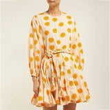 Women Dresses Casual Color Printed round Neck Loose Lantern Sleeve Short Dress (Qymy0409)