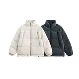 Unisex Winter Cotton Coat Zipper Pocket Decoration Stand-up Collar Cotton-Padded Clothes Vintage Detachable Sleeve Cotton Jacket