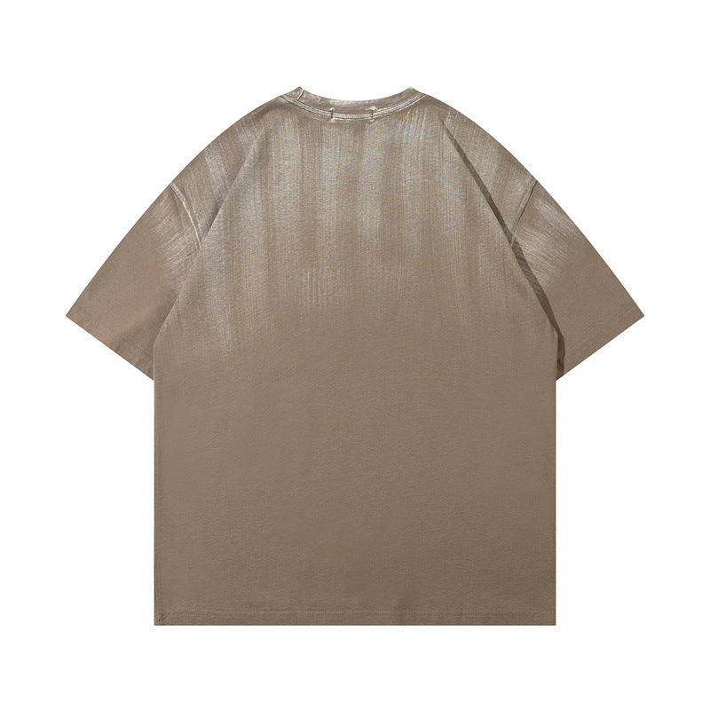 Men T Shirt Retro Dark Distressed Letters Short Sleeve T-shirt