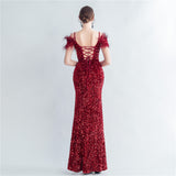 Harlem Nights Outfits Velvet High-Density Sequined Fishtail Evening Dress