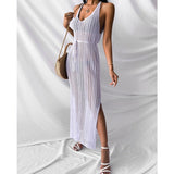 Women Knit Beach Cover Beach Casual Solid Color Knitted Spaghetti Straps Knitted Dress