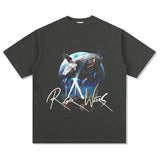 Mens Vintage Rock Band T-Shirt Vintage Pink Floyd Rock Band Old Print Short Sleeve T-Shirt Loose