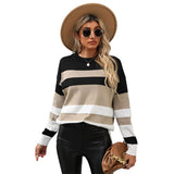 Women Knitted Sweater Autumn Long Sleeve Color Matching