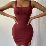 Women Dress Spring and Summer Sexy Slit Slim-Fitting Spaghetti Straps Knitted Dress Hip Skirt