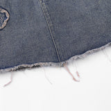 Women Skirt Patch Butterfly Embroidered Denim Skirt