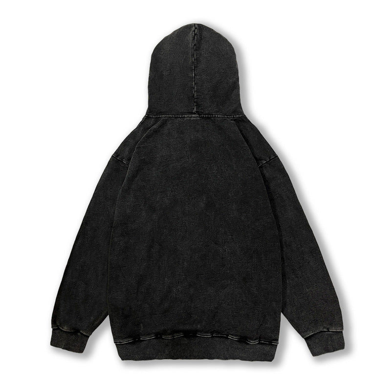 Men Hoodie Retro Washed Distressed Printed Hoodie