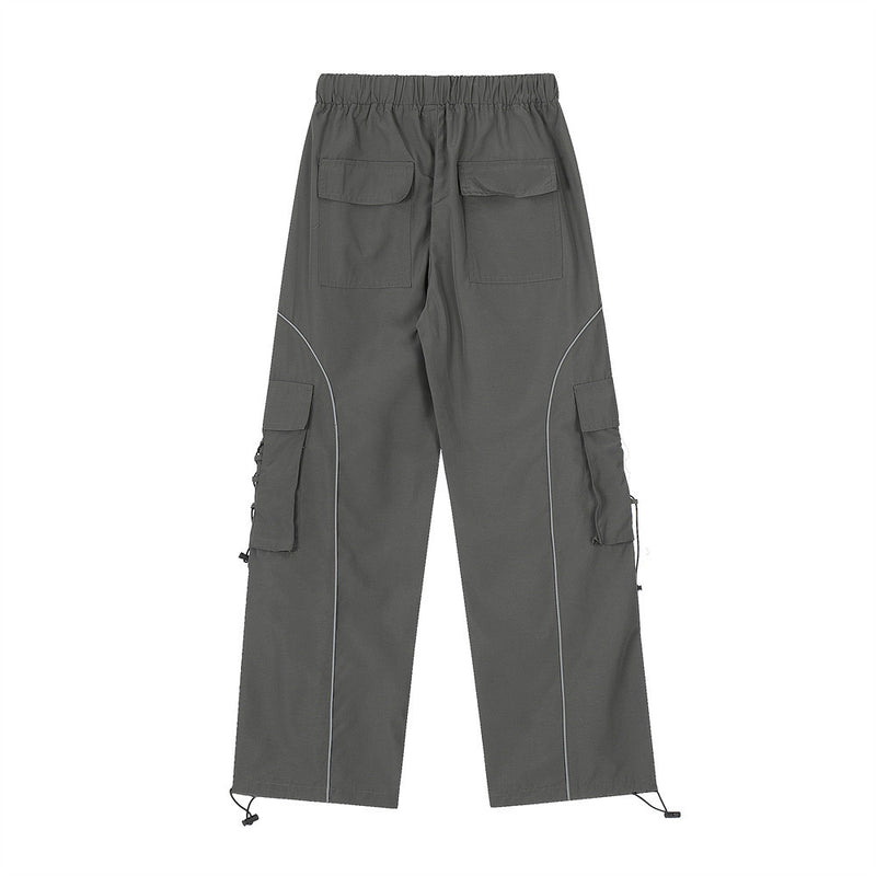 Men Sweatpants Multi-Pocket Cargo Pants Men's Casual Loose Wide-Leg Straight Trousers