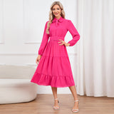 Women Date Dress Stand-up Collar Bowknot Dress Autumn and Winter