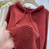 Women Knitted Pullover Spring and Autumn Sweater Women's Loose Long Sleeve Hooded Sweater Sweater