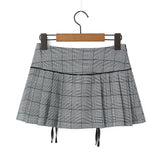 Women Skirt Summer Bow Plaid Pleated Skirt
