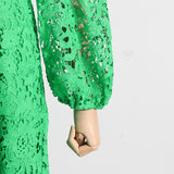 Women Dresses Spring Dress Stand-Collar Hollow-out Dress (Qymy0409)