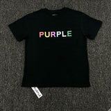 Purple Brand T Shirts Casual Short Sleeve Loose round Neck Color Letter Printed Black T-shirt