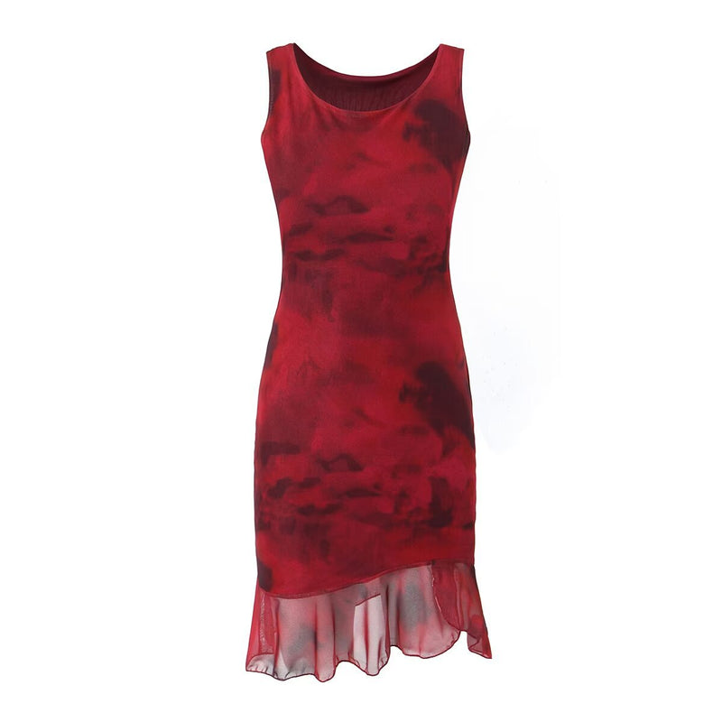 Women Dresses Summer Tie-Dye Mesh Vest Dress Sexy Skirt (Xds0414)