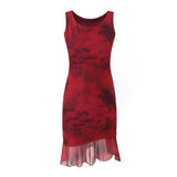 Women Dresses Summer Tie-Dye Mesh Vest Dress Sexy Skirt (Xds0414)