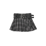 Women Skirt Plaid Pleated Skirt Girls Summer Double Belt Short Skirt Casual A- line Skirt